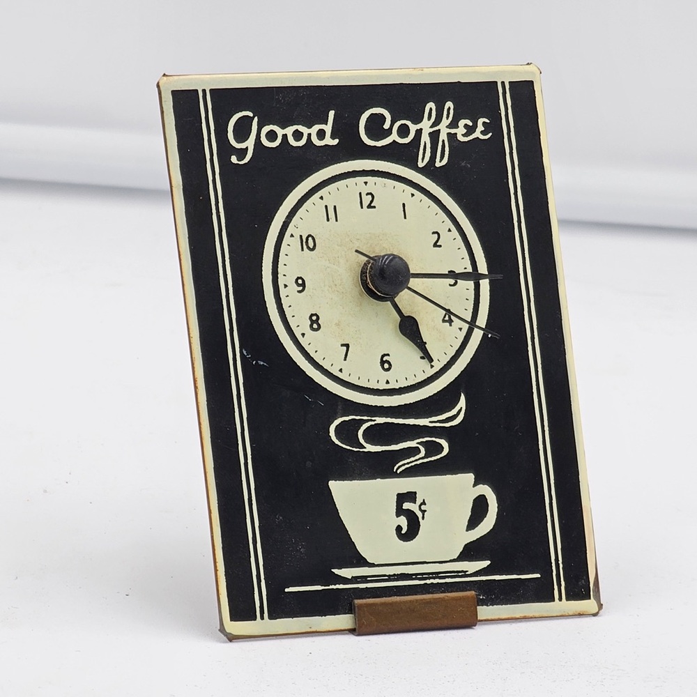 Miniature Vintage Good Coffee Aluminum Clock